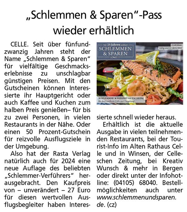 Schlemmen & Sparen-Pass wieder erhältlich